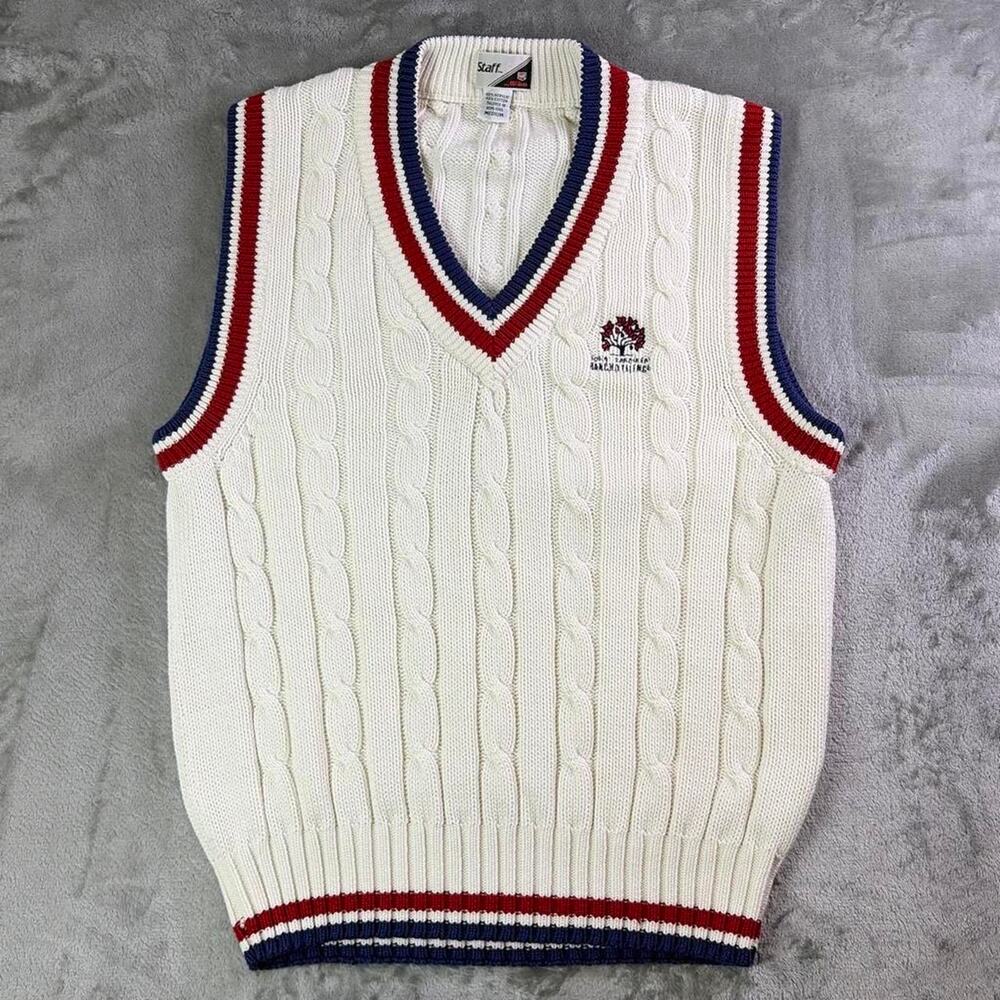 Vintage 90s Staff By Wilson Sweater Vest Mens Medium White Ribbed USA Made